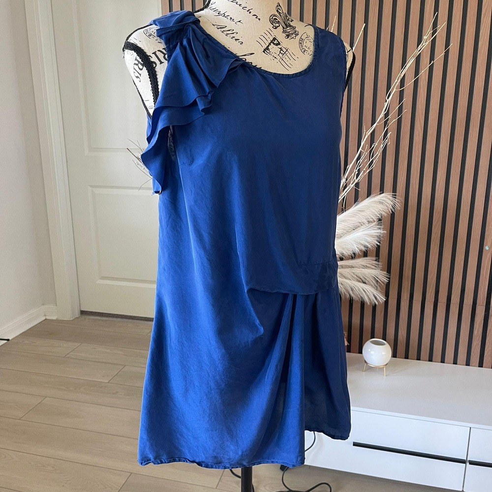 Edme & Esyllte Womens 4 Blouse Tank Top Blue Silk Pleated‎ Pullover 9162